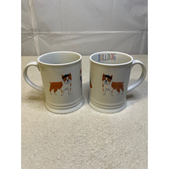 Fringe Set Of French Bulldog Mugs White Ceramic Dogs in Berets - Picture 1 of 6